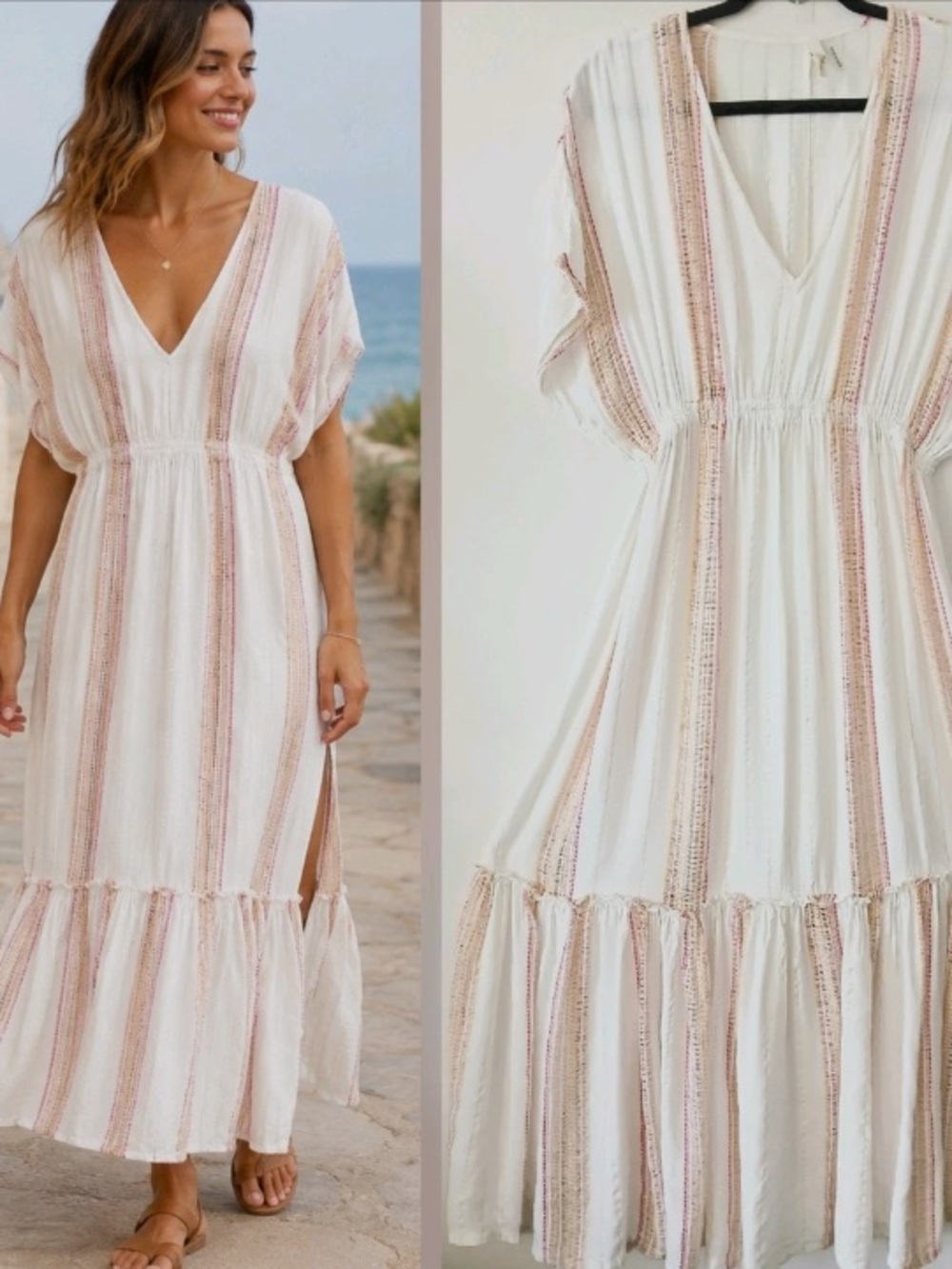 Elan Cream Maxi Dress with Blush Stripes
